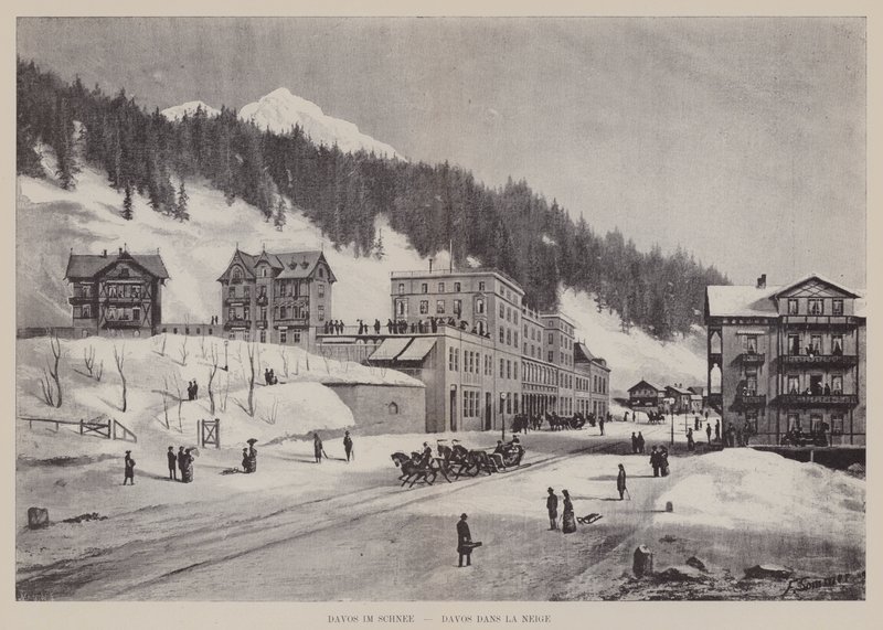 Davos na neve, Davos dans la Neige (litho) de Swiss School