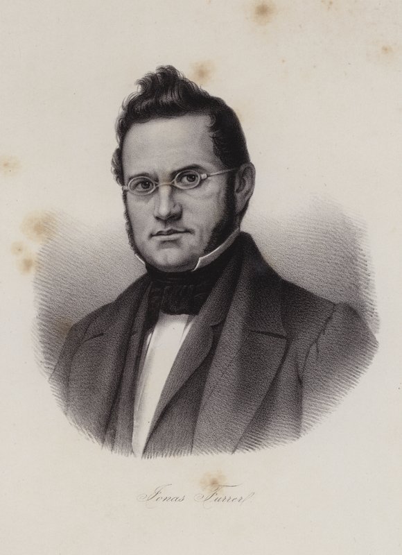 Dr. Jonas Furrer, político suíço (gravura) de Swiss School