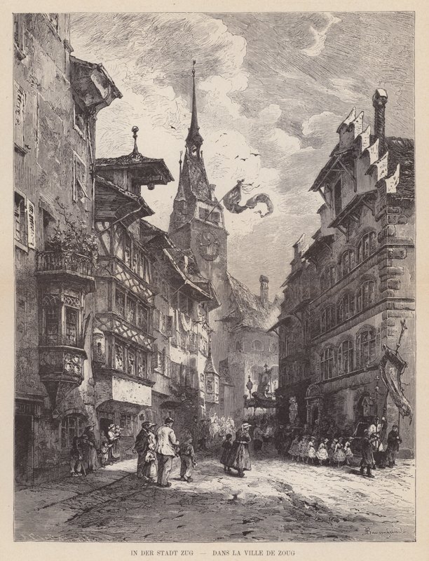 Na cidade de Zug, Dans la Ville de Zoug (gravura) de Swiss School