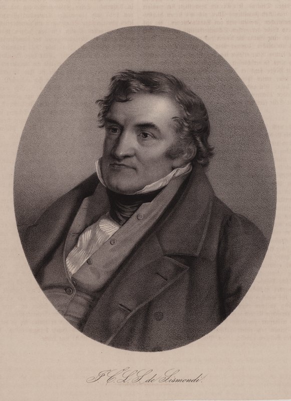 Jean Charles Leonard de Sismondi, historiador e economista político suíço (gravura) de Swiss School