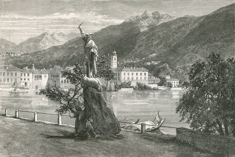 Lugano, com a estátua de Tell por Vela de Swiss School