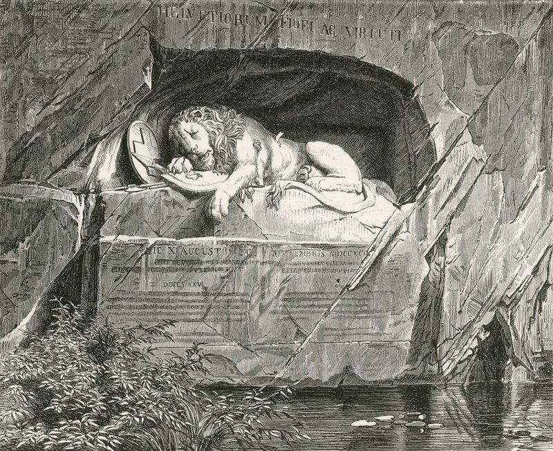 Monumento em Lucerna aos guardas suíços que caíram enquanto defendiam a Família Real da França, 10 de agosto de 1792 de Swiss School