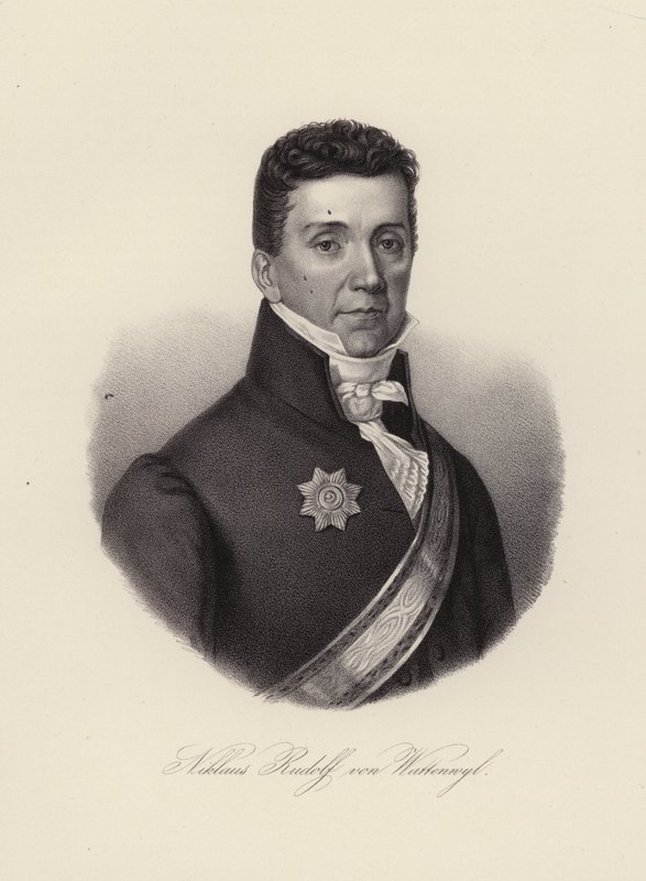 Niklaus Rudolf von Wattenwyl, general suíço e o último prefeito da Restauração na cidade de Berna (gravura) de Swiss School