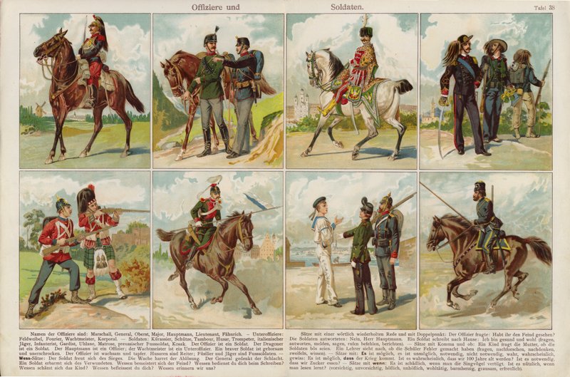 Oficiais e soldados dos exércitos europeus (chromolitho) de Swiss School