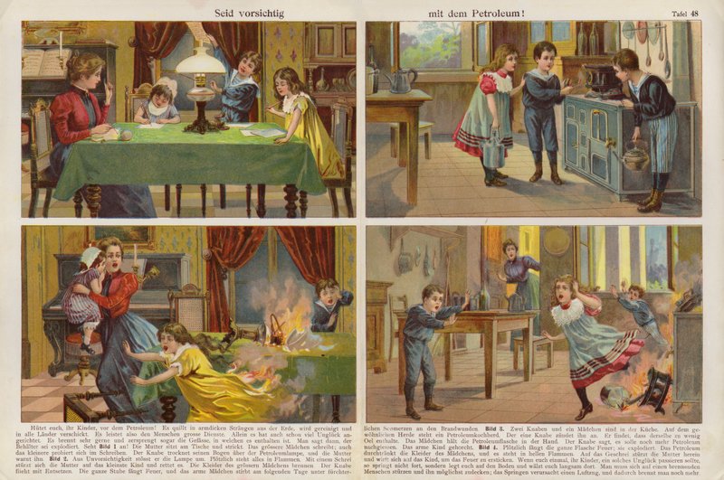 Cuidados no uso do petróleo (chromolitho) de Swiss School