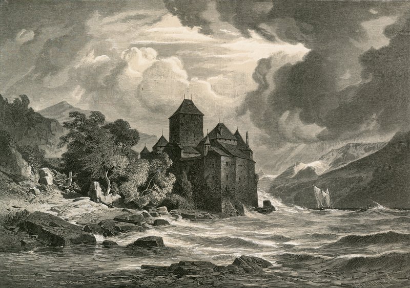 O Castelo de Chillon, Lago de Genebra de Swiss School