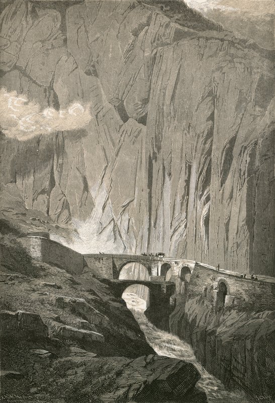 A ponte dos diabos. Gothard Road, Schollenen Gorge de Swiss School