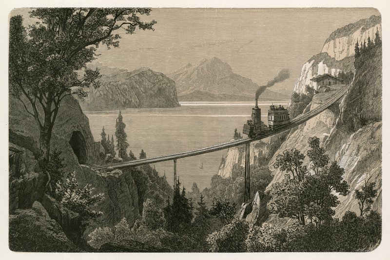 A Ferrovia Rigi, olhando para o Monte Pilatus de Swiss School