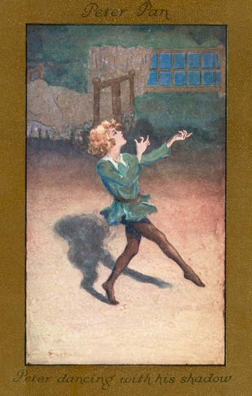 Peter Pan: Peter a dançar com a sua sombra (litografia a cores) de Sybil Barham