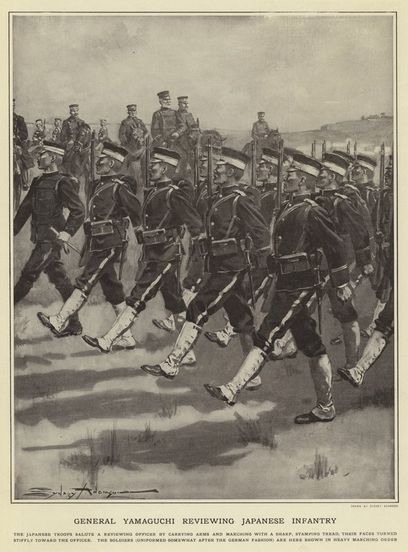 General Yamaguchi revendo a infantaria japonesa de Sydney Adamson