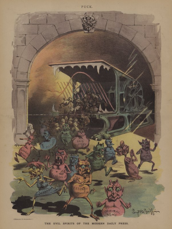 Os Espíritos Malignos da Imprensa Diária Moderna (cor litho) de Sydney B. Griffin