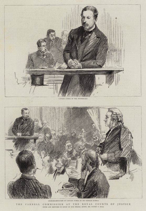 A Comissão Parnell nos Tribunais Reais de Justiça (gravura) de Sydney Prior (after) Hall