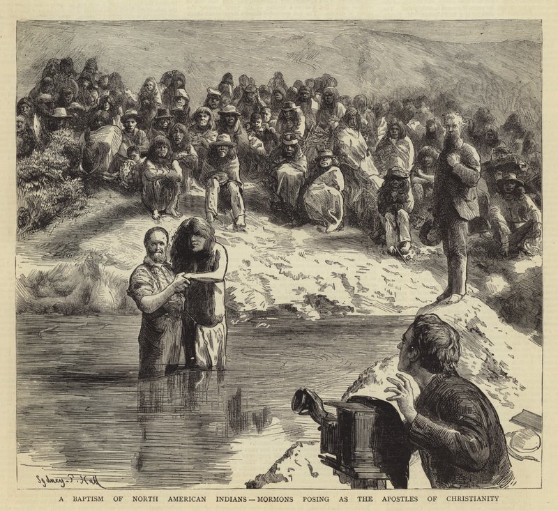Um batismo de índios norte-americanos, mórmons posando como os apóstolos do cristianismo de Sydney Prior Hall
