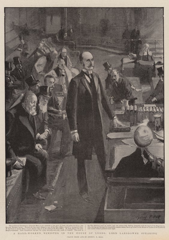Um ministro trabalhador na Câmara dos Lordes, Lord Lansdowne falando de Sydney Prior Hall