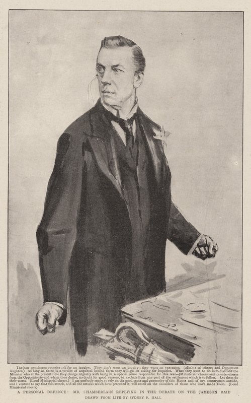 Uma Defesa Pessoal, Sr. Chamberlain, respondendo no Debate sobre o Jameson Raid de Sydney Prior Hall