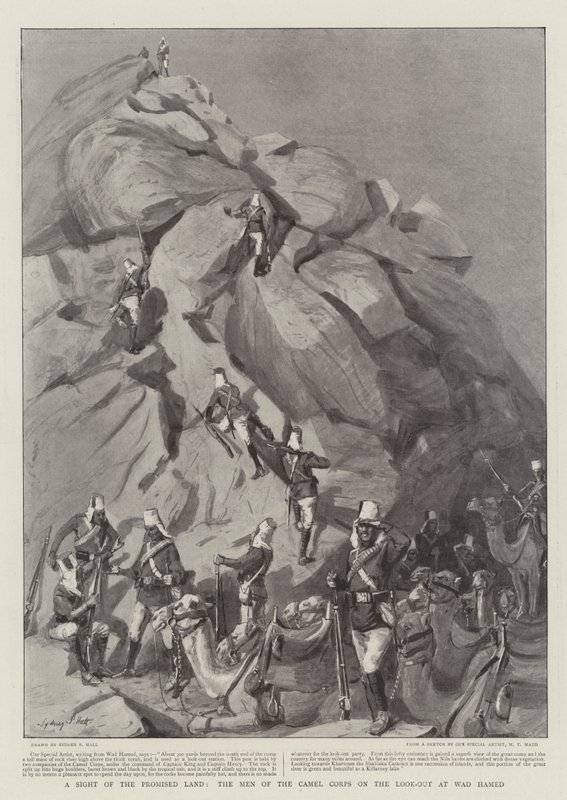 Uma vista da terra prometida, os homens do corpo de camelos à saída de Wad Hamed de Sydney Prior Hall