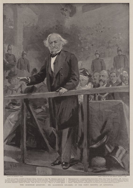 Ar Aremenian Question, o Sr. Gladstone falando na reunião da cidade de Liverpool de Sydney Prior Hall