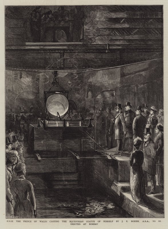 Sua Alteza Real o Príncipe de Gales, fundando a Estátua Equestre de si mesmo por JE Boehm, ARA a ser erguido em Bombaim de Sydney Prior Hall