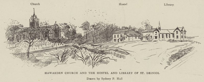 Igreja Hawarden e o Albergue e Biblioteca de St Deiniol de Sydney Prior Hall