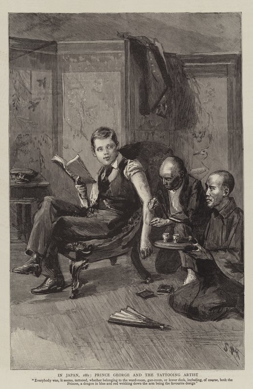 No Japão, em 1881, o príncipe George e o tatuador de Sydney Prior Hall