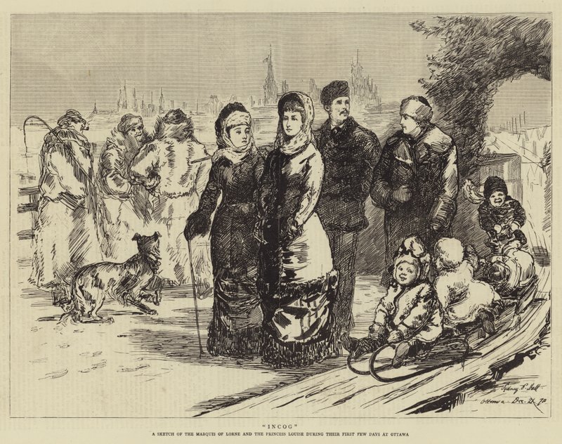 Incog, um esboço do Marquês de Lorne e da Princesa Louise durante os primeiros dias em Ottawa de Sydney Prior Hall