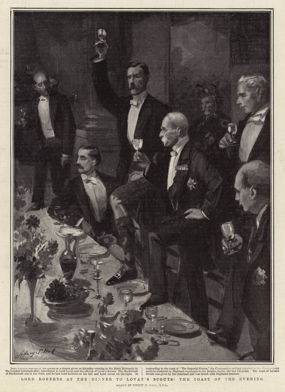 Lord Roberts no jantar para os escuteiros de Lovat, o brinde da noite de Sydney Prior Hall