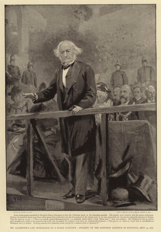 Última aparição do Sr. Gladstone em uma plataforma pública, falando sobre a questão armênia em Liverpool, 24 de setembro de 1896 de Sydney Prior Hall