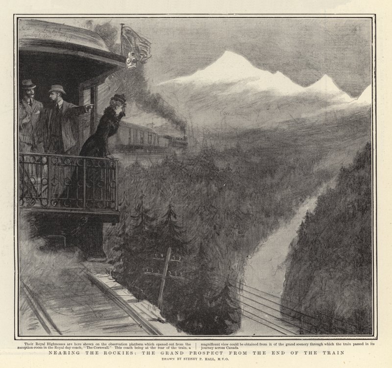 Perto das Montanhas Rochosas, a grande perspectiva do fim do trem de Sydney Prior Hall