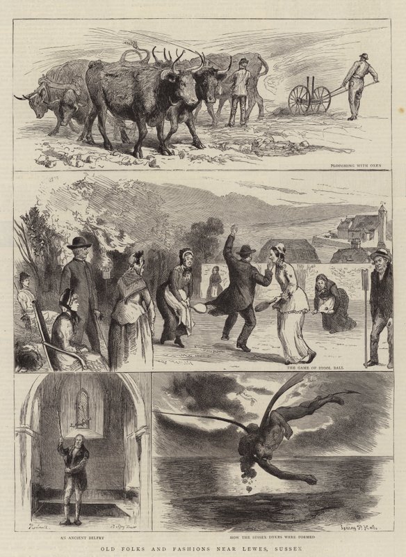 Pessoas e modas antigas perto de Lewes, Sussex de Sydney Prior Hall
