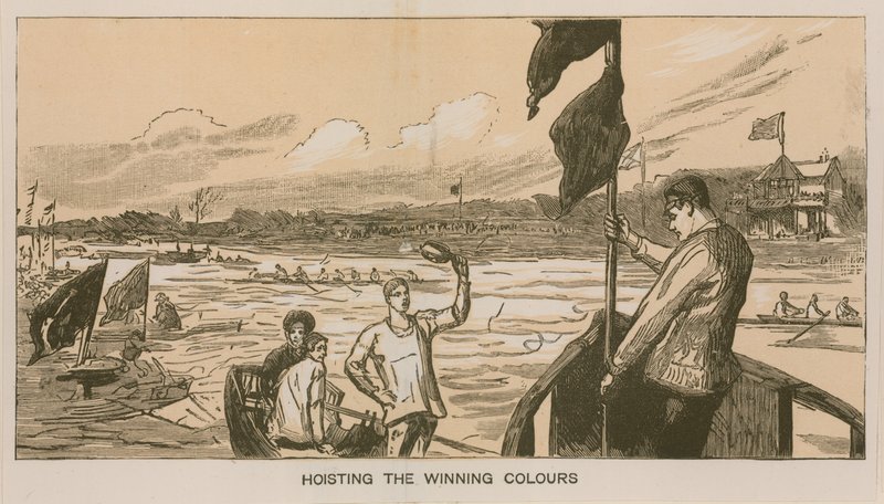 Reminiscências de uma corrida de barcos em Oxford e Cambridge: içando as cores vencedoras de Sydney Prior Hall
