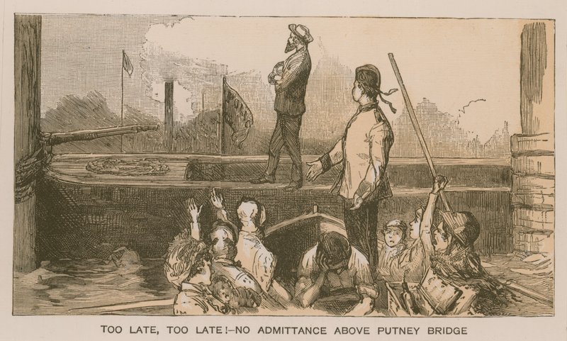 Reminiscências de uma corrida de barcos em Oxford e Cambridge: Tarde demais, tarde demais! Não há entrada acima de Putney Bridge de Sydney Prior Hall