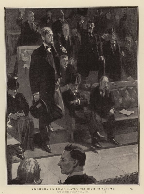 Suspenso, Sr. Dillon deixando a Câmara dos Comuns de Sydney Prior Hall