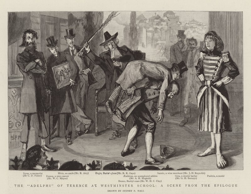 O Adelphi de Terence na Westminster School, uma cena do epílogo de Sydney Prior Hall