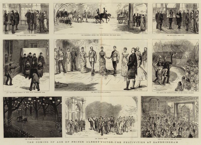 A vinda da idade do príncipe Albert Victor, as festividades em Sandringham de Sydney Prior Hall
