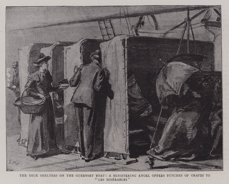 The Deck Shelters no Guernsey Boat, um Anjo Ministrante oferece Cachos de Uvas para Les Miserables de Sydney Prior Hall