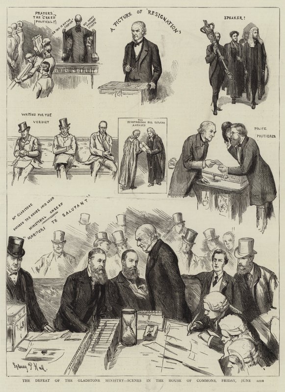A derrota do Ministério Gladstone, cenas na Câmara dos Comuns, sexta-feira, 12 de junho de Sydney Prior Hall