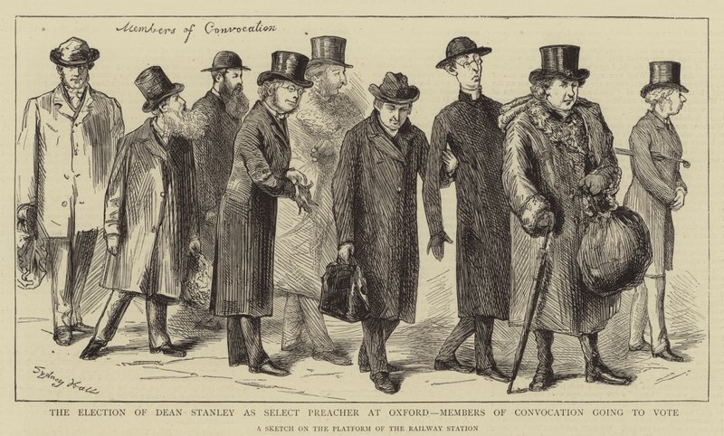 A Eleição do Dean Stanley como Selecionador de Pregadores em Oxford, Membros da Convocação indo votar de Sydney Prior Hall