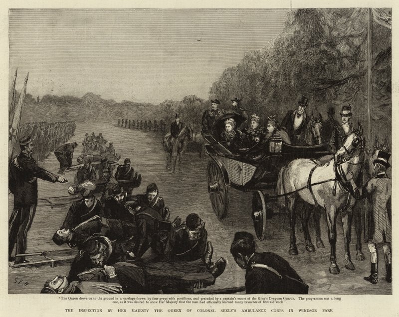 A Inspeção por Sua Majestade a Rainha do Corpo de Ambulância do Coronel Seely em Windsor Park de Sydney Prior Hall