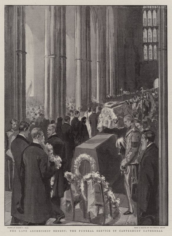 O falecido Arcebispo Benson, o Serviço Funerário da Catedral de Canterbury de Sydney Prior Hall