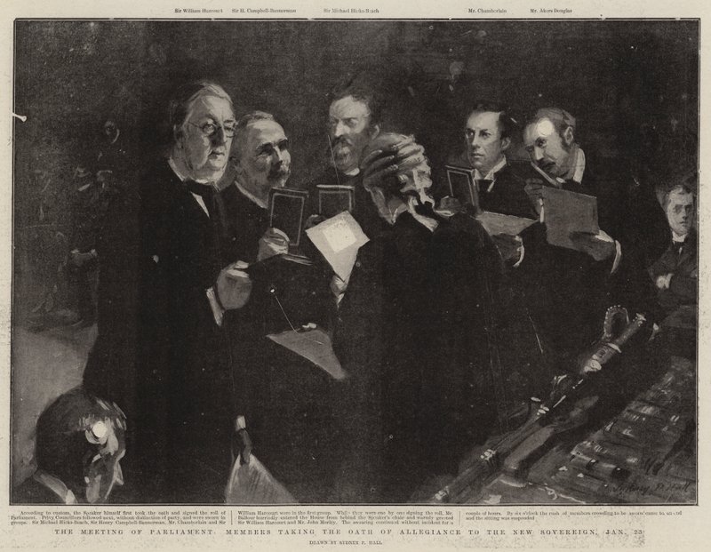 A Reunião dos Membros do Parlamento que fazem o Juramento de Fidelidade ao Novo Soberano, 23 de janeiro de Sydney Prior Hall