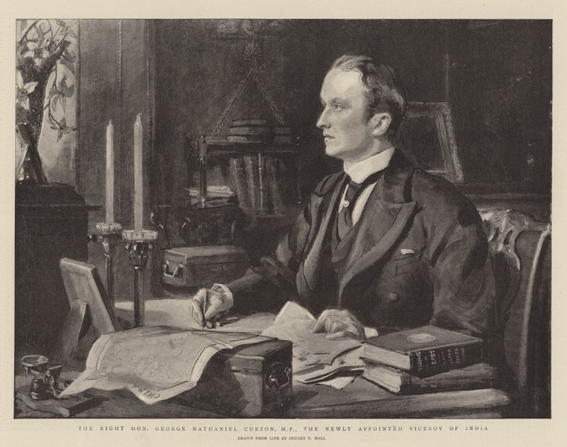 O excelentíssimo George Nathaniel Curzon, MP, vice-rei recém-nomeado da Índia de Sydney Prior Hall