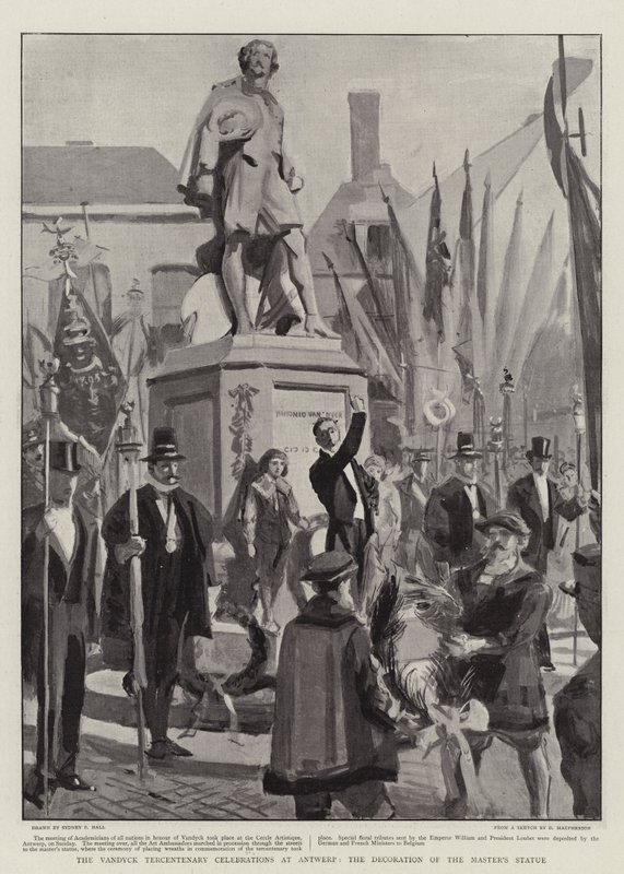 As comemorações do tricentenário de Vandyck em Antuérpia, a decoração da estátua do mestre de Sydney Prior Hall