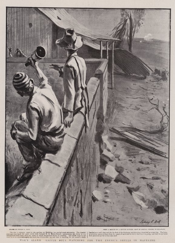 Alarme de Guerra, Kaffir Boys assistindo para as bombas do Inimigo em Mafeking de Sydney Prior Hall