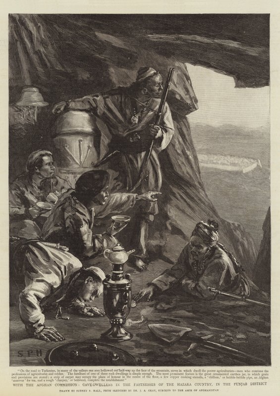 Com a Comissão Afegã, habitantes das cavernas nas fortalezas do país de Hazara, no distrito de Punjab de Sydney Prior Hall