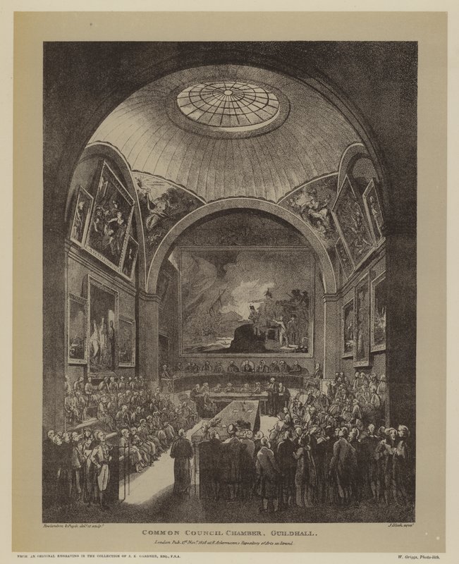 Câmara Comum do Conselho, Guildhall, Cidade de Londres, 1808 de T. and Pugin Rowlandson