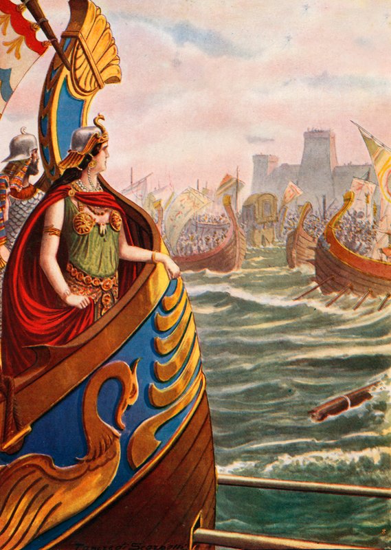 Cleopatra na batalha de Actium de Tancredi Scarpelli