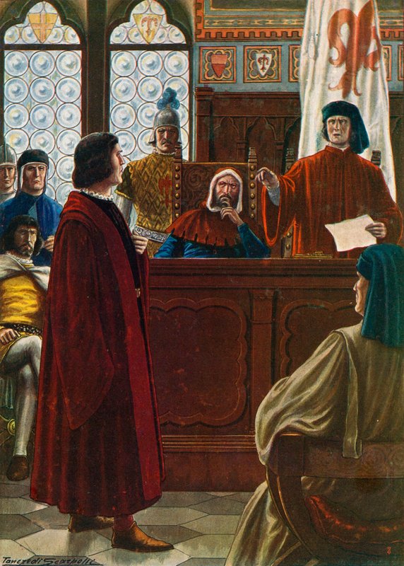 Cosimo dei Medici convocou para comparecer perante a Signoria para defender-se contra seus inimigos em 1433 de Tancredi Scarpelli