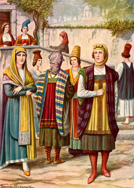 Trajes do século 19, como encontrado na Grécia, Argentina etc de Tancredi Scarpelli