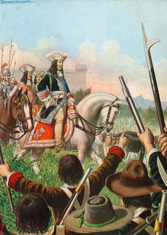 Declaração de guerra entre o Piemonte e a França sendo recebida com alegria pelos súditos de Victor Amadeus de Tancredi Scarpelli