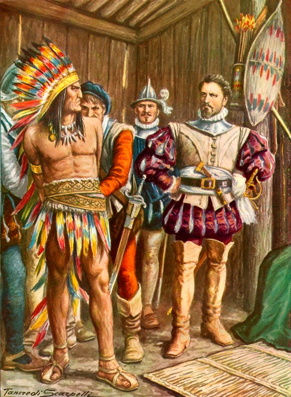 Ferdinando Cortes imprisoning Montezuma de Tancredi Scarpelli